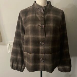 Ashley Judd New with tags pleated sleeve jacket brown plaid brown size medium